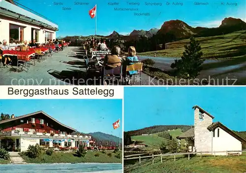 AK / Ansichtskarte Willerzell Berggasthaus Sattelegg Sonnenterrasse Alpenpanorama Kirche Willerzell
