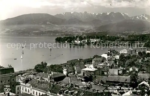 AK / Ansichtskarte Gmunden_Traunsee Fliegeraufnahme mit Hoellengebirge 