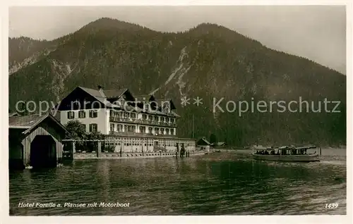 AK / Ansichtskarte Plansee Hotel Forelle am Plansee Motorboot Plansee