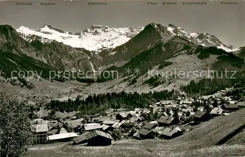 AK / Ansichtskarte Adelboden Gesamtansicht mit Boden und Wildstrubel Berner Alpen Adelboden