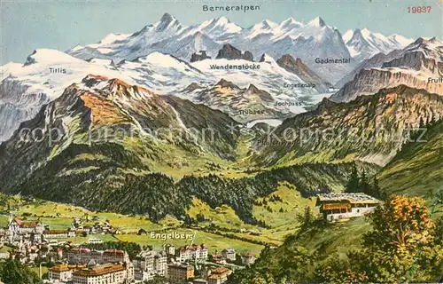 AK / Ansichtskarte Engelberg__OW Panorama Berner Alpen Kuenstlerkarte 