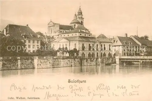 AK / Ansichtskarte Solothurn Partie an der Aare Blick zur Kirche Solothurn