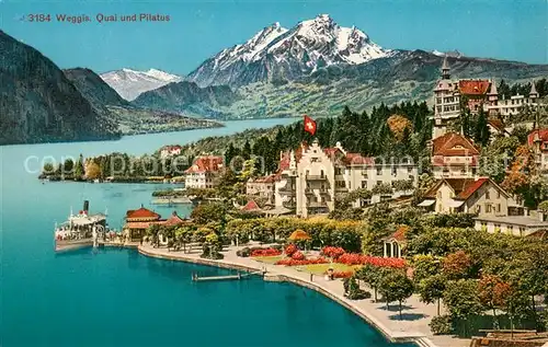 AK / Ansichtskarte Weggis_Vierwaldstaettersee Panorama Quai Blick zum Pilatus Weggis_Vierwaldstaettersee