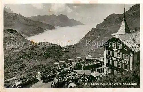 AK / Ansichtskarte Unterschaechen Hotel Klausenpasshoehe gegen Schaechental Nebelmeer Alpenpanorama Unterschaechen