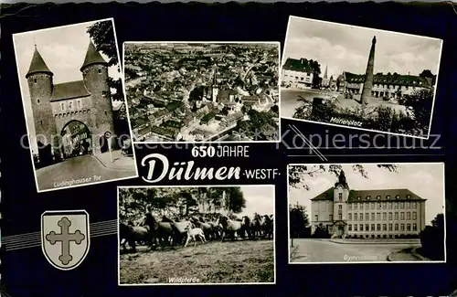 AK / Ansichtskarte Duelmen Jubilaeum 650 Jahre Duelmen Wildpferde Marienplatz Luedinghauser Tor Duelmen