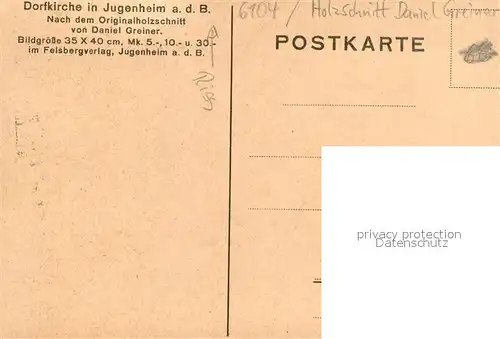 AK / Ansichtskarte Jugenheim_Seeheim Jugenheim Dorfkirche Holzschnitt Daniel Greiner Jugenheim