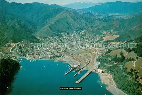 AK / Ansichtskarte Picton_New_Zealand South Island terminal for the Cook Strait Rail Ferries Air view 