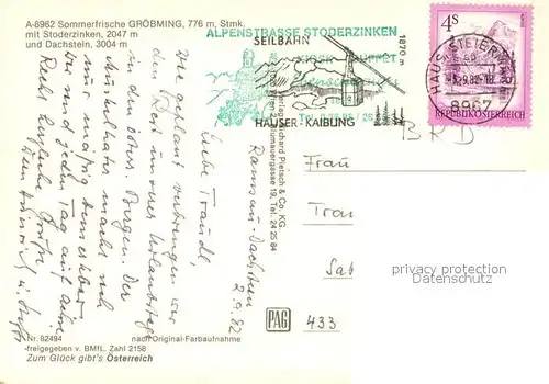 AK / Ansichtskarte Groebming_Steiermark Fliegeraufnahme mit Stoderzinken und Dachstein Groebming_Steiermark