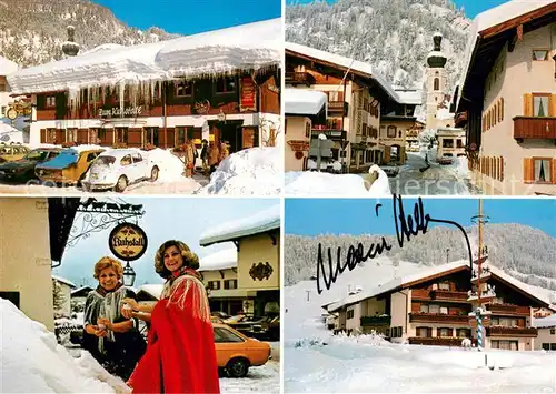 AK / Ansichtskarte Reit_Winkl Gaststaette Zum Kuhstall Maria Hellwig Ortsmotiv mit Kirche Reit_Winkl