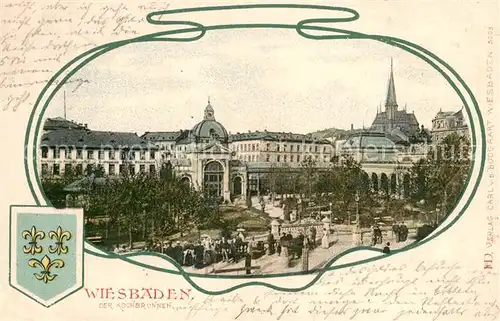 AK / Ansichtskarte Wiesbaden Der Kochbrunnen Jugendstil Typografie Wiesbaden