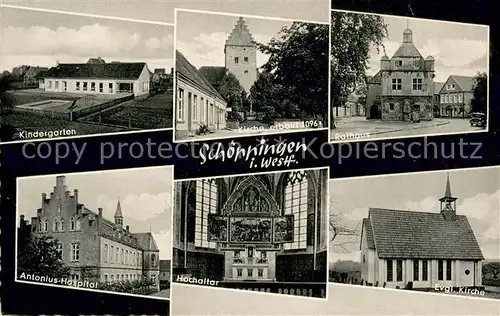 AK / Ansichtskarte Schoeppingen Kindergarten Kirche Rathaus Antonius Hospital Hochaltar Evgl. Kirche Schoeppingen