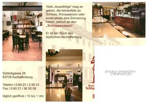 AK / Ansichtskarte Aschaffenburg_Main Brauereigaststaette Schlappseppel Gaststube Theke Braukessel Aschaffenburg Main