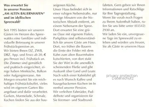 AK / Ansichtskarte Luebbenau_Spreewald Pension Am alten Bauernhafen Innenhof Kahnfahrt mit Tracht Luebbenau Spreewald