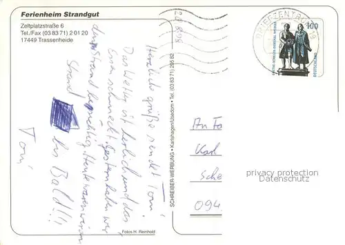 AK / Ansichtskarte Trassenheide_Usedom Ferienheim Strandgut Fruehstueckbuffet Zelten Trassenheide Usedom