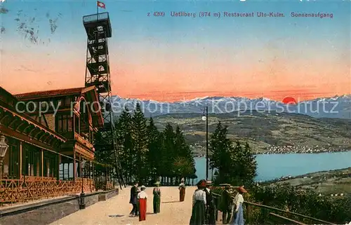 AK / Ansichtskarte Zuerich_ZH Berghaus Uto Kulm auf dem Uetliberg Aussichtsturm Zuerichsee Alpenpanorama Sonnenuntergang Zuerich_ZH