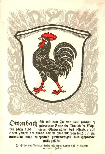 AK / Ansichtskarte Ottenbach_ZH Wappen Serie Zuercher Gemeindewappen Serie IX Nr. 41 