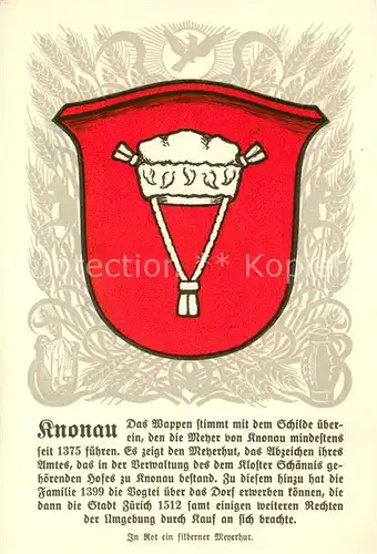 AK / Ansichtskarte Knonau_ZH Wappen Serie Zuercher Gemeindewappen Serie III Nr. 11 