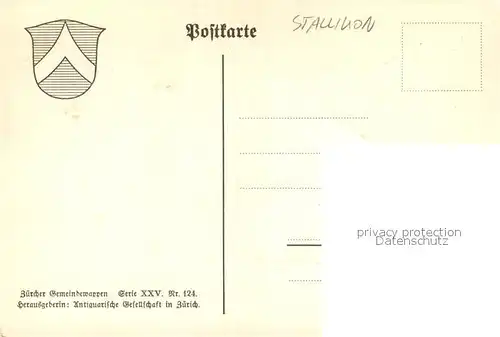 AK / Ansichtskarte Stallikon_ZH Wappen Serie Zuercher Gemeindewappen Serie XXV Nr. 124 