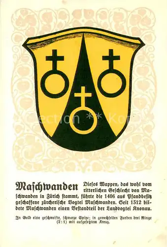 AK / Ansichtskarte Maschwanden_ZH Wappen Serie Zuercher Gemeindewappen Serie VII Nr. 31 
