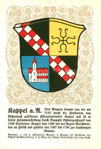 AK / Ansichtskarte Kappel_Albis Wappen Serie Zuercher Gemeindewappen Serie XXV Nr. 121 Kappel Albis
