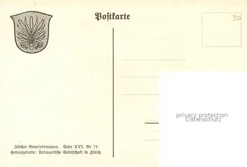 AK / Ansichtskarte Obfelden_ZH Wappen Serie Zuercher Gemeindewappen Serie XVI Nr. 79 