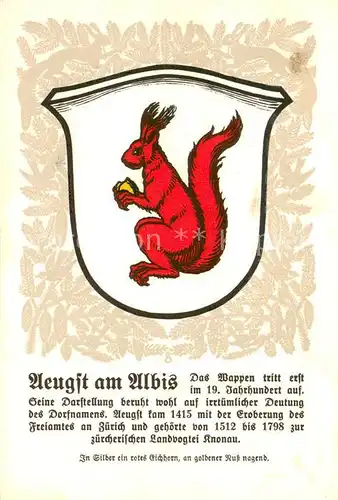 AK / Ansichtskarte Aeugst_Albis Wappen Serie Zuercher Gemeindewappen Serie XV Nr. 71 Aeugst_Albis