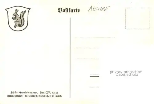 AK / Ansichtskarte Aeugst_Albis Wappen Serie Zuercher Gemeindewappen Serie XV Nr. 71 Aeugst_Albis