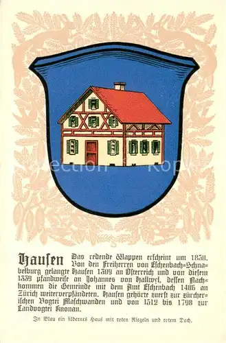 AK / Ansichtskarte Hausen_Albis Wappen Serie Zuercher Gemeindewappen Serie XVIII Nr. 86 Hausen Albis