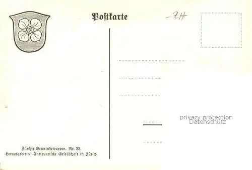 AK / Ansichtskarte Kilchberg_ZH Wappen Zuercher Gemeindewappen Nr. 22 Kilchberg ZH