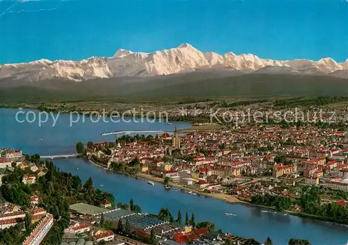 AK / Ansichtskarte Konstanz_Bodensee Panorama Rhein Stadtzentrum Bodensee Schweizer Alpen Konstanz_Bodensee
