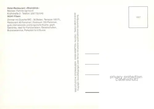 AK / Ansichtskarte Filsen Hotel Restaurant Rheinblick Gastraeume Zimmer Bar Filsen