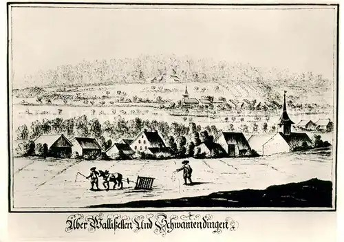 AK / Ansichtskarte Schwamendingen_Zuerich ueber Wallisellen Schwamendingen und die Ziegelhuette um 1730 Kuenstlerkarte Ortsmuseum 