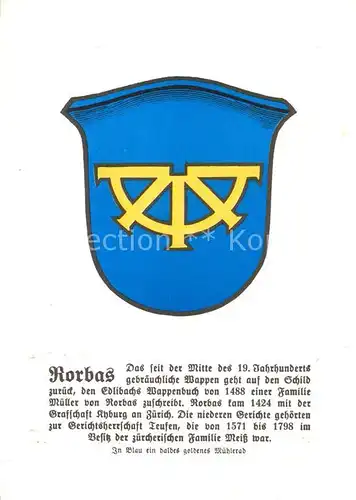 AK / Ansichtskarte Rorbas_ZH Wappen Chronik 
