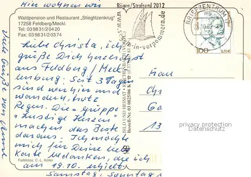 AK / Ansichtskarte Feldberg_Mecklenburg Waldpension Restaurant Stieglitzenkrug Seenlandschaft Feldberg_Mecklenburg