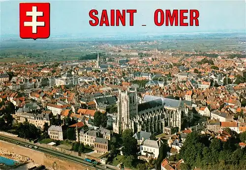 AK / Ansichtskarte Saint Omer_Pas de Calais Vue generale aerienne Au premier plan la Cathedrale Saint Omer_Pas de Calais