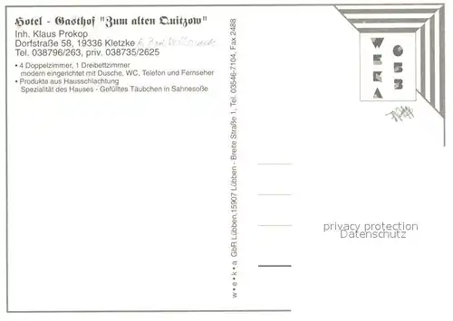AK / Ansichtskarte Kletzke Hotel Gasthof Zum alten Quitzow Kirche Storchennest Kletzke