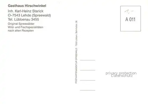 AK / Ansichtskarte Lehde Gasthaus Hirschwinkel Wasserstrasse Lehde