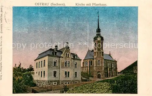 AK / Ansichtskarte Ostrau_Sachsen Kirche mit Pfarrhaus Ostrau_Sachsen