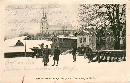 AK / Ansichtskarte Schoenberg_Kurland Ortspartie mit Kirche 