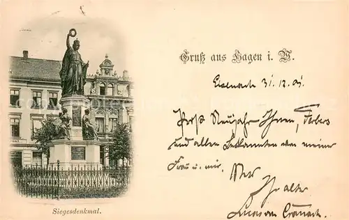 AK / Ansichtskarte Hagen_Westfalen Siegesdenkmal Hagen_Westfalen