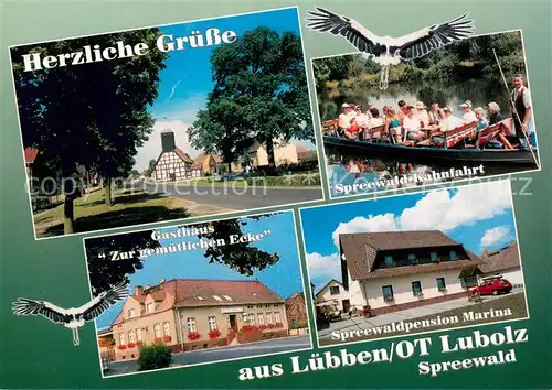 AK / Ansichtskarte Lubolz Gasthaus Zur gemuetlichen Ecke Spreewaldpension Marina Spreewald Kahnfahrt Wasserstrasse Lubolz