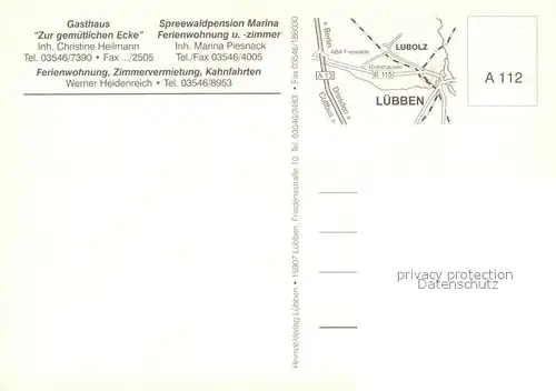 AK / Ansichtskarte Lubolz Gasthaus Zur gemuetlichen Ecke Spreewaldpension Marina Spreewald Kahnfahrt Wasserstrasse Lubolz