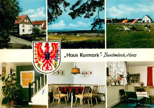 AK / Ansichtskarte Buntenbock Haus Kurmark Gaestehaus Pension Landschaftspanorama Wappen Buntenbock