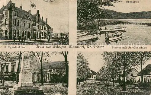 AK / Ansichtskarte Klausdorf_Mellensee Bahnhof Kriegerdenkmal Seepartie Strasse mit Friedenseiche Klausdorf_Mellensee