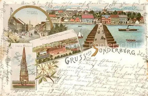 AK / Ansichtskarte Sonderburg Perlstrasse Rathaus Dueppler Denkmal Kaserne Sonderburg Panorama Sonderburg