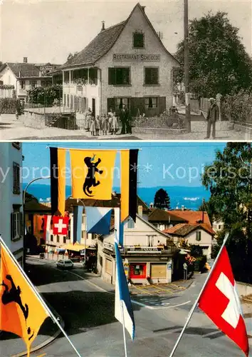 AK / Ansichtskarte Maennedorf Restaurant zur Scheidegg Kugelgasse Zehntentrottenweg um 1909 Bundesfeiertag Flaggen Maennedorf