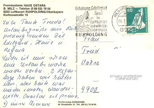 AK / Ansichtskarte Ruhpolding Fremdenheim Haus Ostara Luftkurort Ruhpolding
