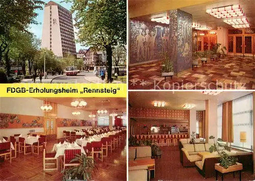 AK / Ansichtskarte Oberhof_Thueringen FDGB Erholungsheim Rennsteig Empfang Speisesaal Bar Oberhof Thueringen