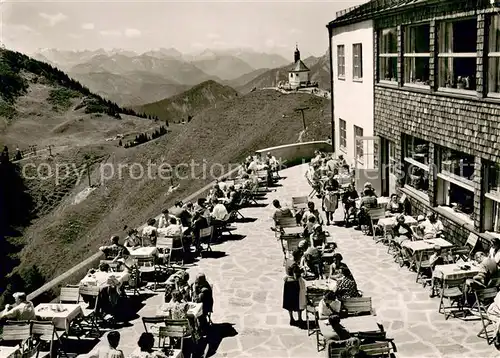 AK / Ansichtskarte Rottach Egern Wallbergbahn Berggaststaette Sonnenterrasse Wallbergkapelle Fernsicht Alpenpanorama Rottach Egern