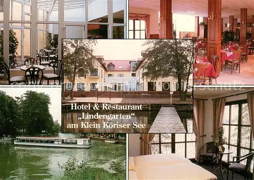 AK / Ansichtskarte Klein_Koeris Hotel Restaurant Lindengarten Wasserstrasse Fahrgastschiff Klein_Koeris